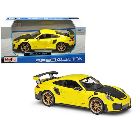 Maisto Porsche 911 GT2 RS Yellow with Carbon Hood 1-24 Diecast Model Car 31523y